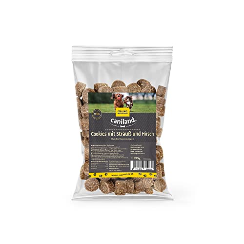 Cookies mit Strauss und Hirsch | 5x275g Sparpaket | Strauß- & Hirschfleisch in Premium-Qualität | weizenfrei | Cholesterin- und fettarm | nährstoffreicher Hundesnack | kleine Trainingsleckerlis 2-3cm von deuka