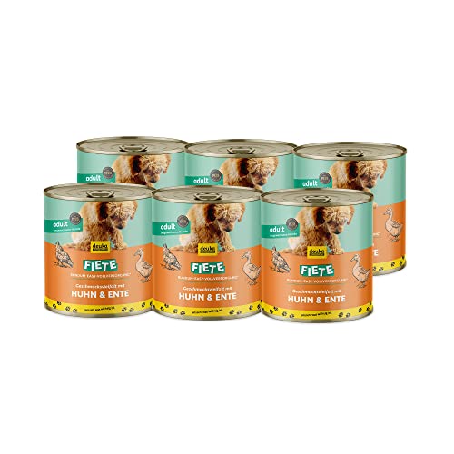 Fiete Adult Geschmacksvielfalt Huhn & Ente 6x800g Dose | proteinreiches Premium-Nassfutter | für ausgewachsene Hunde | hohe Verträglichkeit | getreidefrei | geprüfte Qualität von deuka