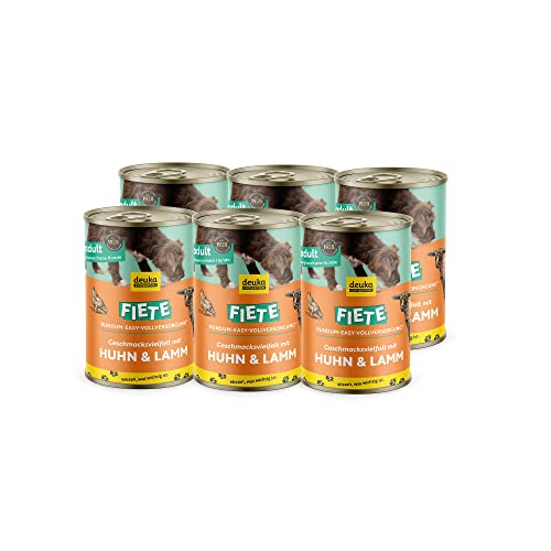 Fiete Adult Geschmacksvielfalt Huhn & Lamm 6x400g Dose | proteinreiches Premium-Nassfutter | für ausgewachsene Hunde | hohe Verträglichkeit | getreidefrei | geprüfte Qualität von deuka