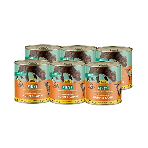 Fiete Adult Geschmacksvielfalt Huhn & Lamm 6x800g Dose | proteinreiches Premium-Nassfutter | für ausgewachsene Hunde | hohe Verträglichkeit | getreidefrei | geprüfte Qualität von deuka