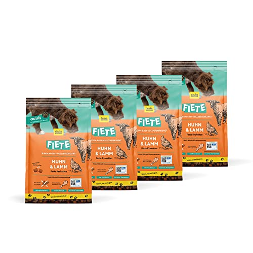 Fiete Adult Huhn & Lamm 4x3kg Sparpaket | Hochwertiges Nährstoff-Trockenfutter |für ernährungs-Sensible Hunde | Omega 3 & 6 | getreidefrei | geprüfte Qualität (KIN-Institut) | deutsche Herstellung von deuka