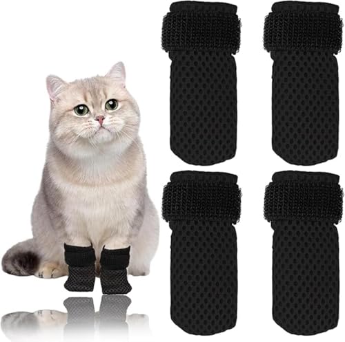 4 Stück Katzenstiefel, Pfotenabdeckungen, Kratzfester Katzenfuß, Verstellbare Netz-Katzenfußabdeckungen, rutschfest, Atmungsaktiv, Geeignet Zum Baden Von Haustieren, Nägel Schneiden, Injektionen von dewdat