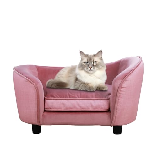 dgbaobei Haustier-Sofa, Samt-Holzrahmen, Couch mit Kunststoff-Sofa, Bettfüßen für kleine Hunde, Katzen (66,2 x 40,6 x 35,6 cm) (Rosa) von dgbaobei