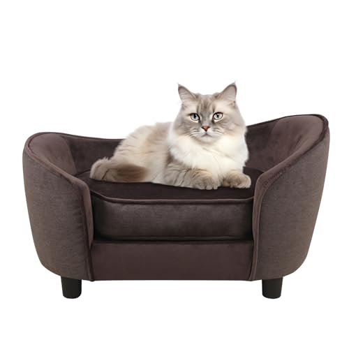 dgbaobei Haustier-Sofa, Samt-Holzrahmen, Couch mit Kunststoff-Sofa-Bett und Füßen für kleine Hunde und Katzen (66,2 x 40,6 x 35,6 cm) (braun) von dgbaobei