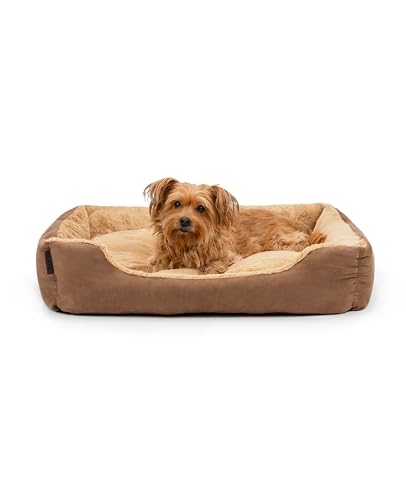 lionto Hundebett mit Wendekissen und Rutschfester Unterseite, Robustes Heimtierkissen mit tiefem Einstieg für Hunde und Katzen jeden Alters, 75x60 cm, kuscheliges Hundekissen, braun/beige von lionto