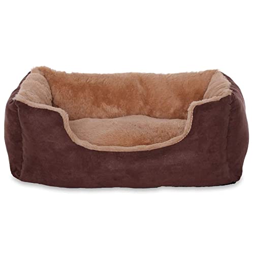 lionto Hundebett mit Wendekissen und Rutschfester Unterseite, Robustes Heimtierkissen mit tiefem Einstieg für Hunde und Katzen jeden Alters, 50x37 cm, kuscheliges Hundekissen, braun/beige von lionto