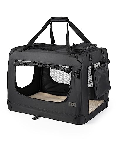 lionto Hundetransportbox faltbar für Reise & Auto, 50x34x36 cm, stabile Transportbox mit Tragegriffen & Decke für Katzen & Hunde bis 10 kg, robuste Hundebox aus Stoff für klein & groß, schwarz von lionto