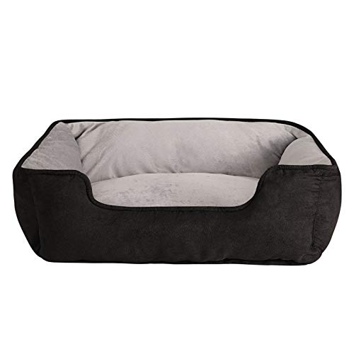 lionto Hundebett 2-in-1 mit komfortablem Einstieg, kuscheliges Heimtierbett zum Wenden für Hunde und Katzen, 80x60 cm, Hundekissen in pflegeleichter Wildlederoptik, schwarz/grau von lionto