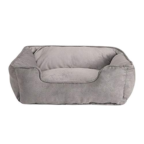 lionto Hundebett 2-in-1 mit komfortablem Einstieg, kuscheliges Heimtierbett zum Wenden für Hunde und Katzen, 60x50 cm, Hundekissen in pflegeleichter Wildlederoptik, grau von lionto