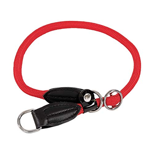 lionto Hundehalsband aus strapazierfähigem Nylon für Hundetraining, Länge 30 cm, 0,8 cm Dicke, Zugstopp Halsband für Hunde, Lederimitat mit Metallring & Anpassung durch stufenlosen Schieber, rot von lionto