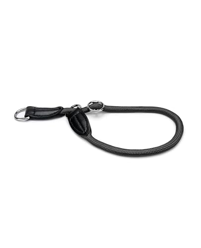 lionto Hundehalsband aus strapazierfähigem Nylon für Hundetraining, Länge 50 cm, 1 cm Dicke, Zugstopp Halsband für Hunde, Lederimitat mit Metallring & Anpassung durch stufenlosen Schieber, schwarz von lionto