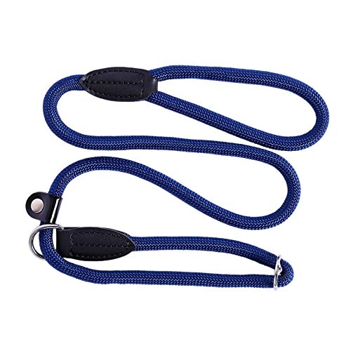 lionto Retrieverleine robust und wetterfest für Hunde Aller Größen, schnell anzulegende Hundeleine und Halsband in Einem, 120 cm, fellschonende Führleine mit integriertem Zugstopp, vegan, blau von lionto