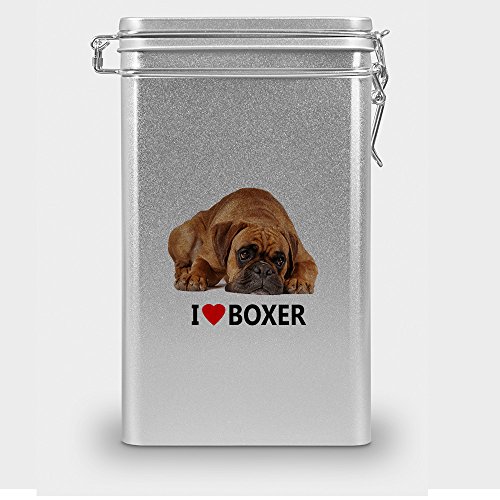 Hundefutterdose "Boxer", Vorratsdose, Leckerliedose, Blech-Dose, Hundenapf mit Motiv "Boxer" - silber von digital print