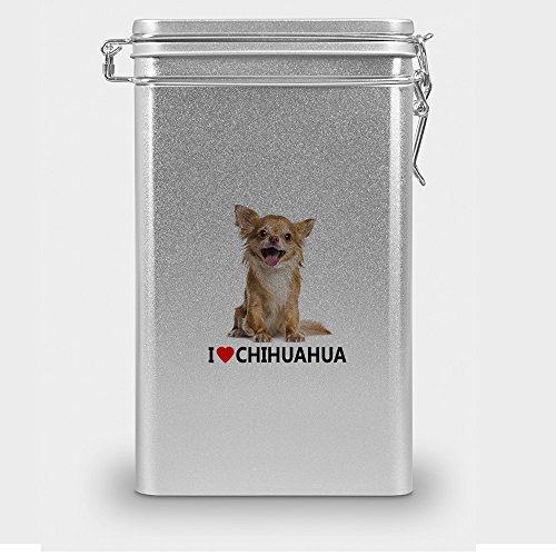 Hundefutterdose "Chihuahua", Vorratsdose, Leckerliedose, Blech-Dose, Hundenapf mit Motiv "Chihuahua" - silber von digital print