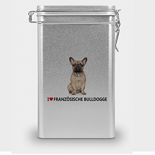 Hundefutterdose "Französische Bulldogge", Vorratsdose, Leckerliedose, Blech-Dose, Hundenapf mit Motiv "Französische Bulldogge" - silber von digital print