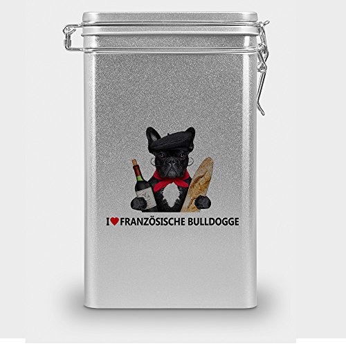 Hundefutterdose "Französische Bulldogge", Vorratsdose, Leckerliedose, Blech-Dose, Hundenapf mit Motiv "Französische Bulldogge" - silber von digital print