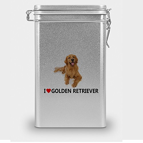 Hundefutterdose "Golden Retriever", Vorratsdose, Leckerliedose, Blech-Dose, Hundenapf mit Motiv "Golden Retriever" - silber von digital print