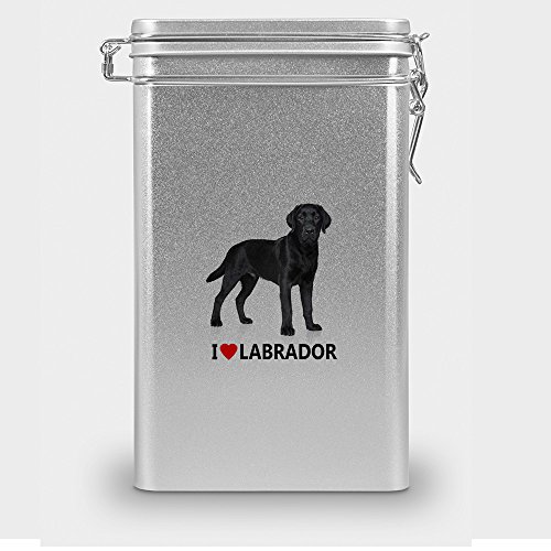 Hundefutterdose "Labrador", Vorratsdose, Leckerliedose, Blech-Dose, Hundenapf mit Motiv "Labrador" - silber von digital print