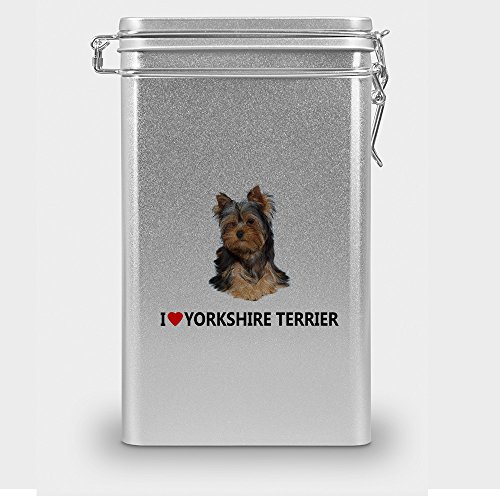 Hundefutterdose "Yorkshire Terrier", Vorratsdose, Leckerliedose, Blech-Dose, Hundenapf mit Motiv "Yorkshire Terrier" - silber von digital print