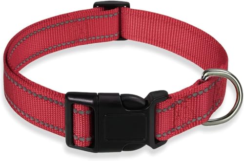 Dinghaole Hundehalsband, Gummi-Nylon-Hundehalsband für mittlere Hunde für die Ausbildung - reflektierendes Design einstellbare Größe (Rot) von dinghaole