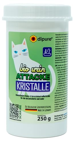 dipure® Bio Urin Attacke Kristalle – Probiotischer Katzentoilettenzusatz gegen Gerüche Effektiver Geruchsneutralisator Geruchsentferner für Katzenurin mit Mikroorganismen, 250g von dipure