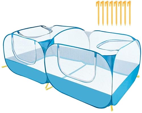 diyfixlcd Laufstall für kleine Tiere, tragbar, groß, Hühnerstall mit atmungsaktiven, transparenten Netzwänden, faltbares Haustierkäfig-Zelt mit 4 Reißverschlusstüren für Welpen, Kaninchen, Outdoor-Hof von diyfixlcd