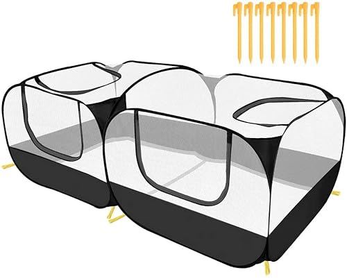 diyfixlcd Laufstall für kleine Tiere, tragbar, groß, Hühnerstall mit atmungsaktiven, transparenten Netzwänden, faltbares Haustierkäfig-Zelt mit 4 Reißverschlusstüren für Welpen, Kaninchen, Outdoor-Hof von diyfixlcd