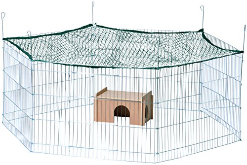 dobar® 80592 6-eckiges Freigehege mit Schutznetz - verzinkter Auslauf für Nagetiere - Wetterfestes Kaninchengehege mit Nagerhaus - 165 x 145 x 60 cm - Silber von dobar