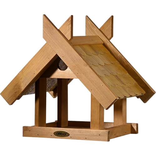 dobar® Green Label Großes Vogelhaus Blätterfall für die Ständermontage - Futterstation für Wildvögel - Wildvogelfutterplatz - 36 x 28,5 x 33,5 cm - Braun von dobar