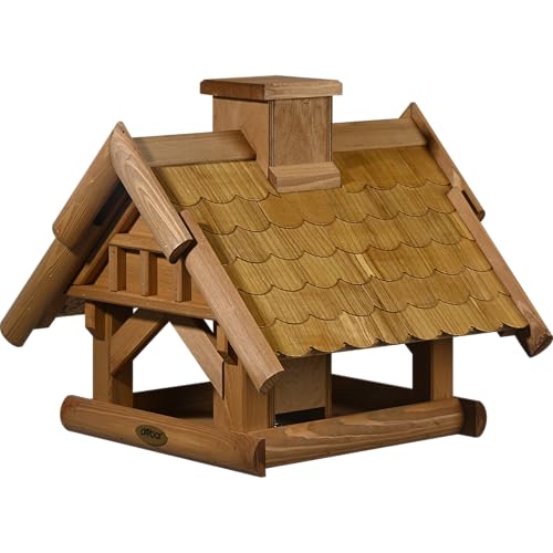 dobar® Green Label Großes Vogelhaus Blätterfall für die Ständermontage - Futterstation für Wildvögel - Wildvogelfutterplatz - 39 x 39 x 35 cm - Braun von dobar