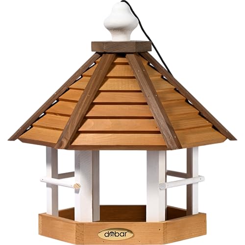 dobar® Green Label Großes Vogelhaus Goldener Oktober zum Aufhängen - Futterstation für Wildvögel - Wildvogelfutterplatz - 33,5 x 29 x 34 cm - Braun/Weiß von dobar