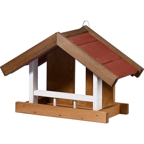 dobar® Green Label Großes Vogelhaus Herbstfrüchte mit Wandaufhängung - Futterstation für Wildvögel - Wildvogelfutterplatz - 37,5 x 18 x 25 cm - Braun/Rot/Weiß von dobar