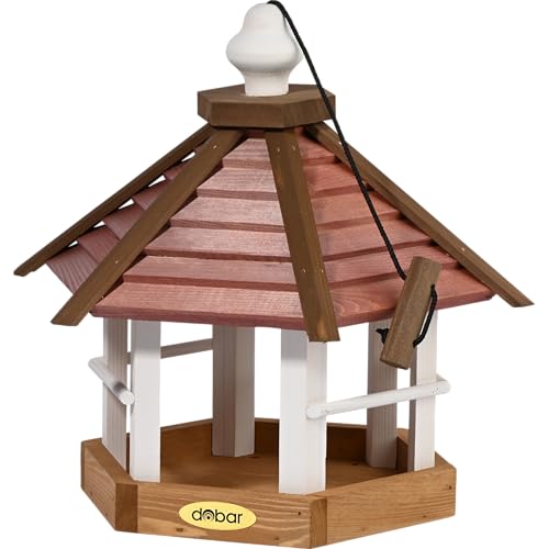 dobar® Green Label Großes Vogelhaus Herbstfrüchte zum Aufhängen - Futterstation für Wildvögel - Wildvogelfutterplatz - 33,5 x 29 x 34 cm - Braun/Rot/Weiß von dobar