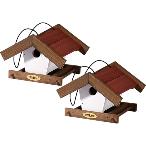 dobar® Green Label Kleines Vogelhaus Herbstfrüchte im 2er-Set - Futterstationen für Wildvögel zum Aufhängen - Wildvogelfutterplätze - 22,5 x 21 x 16 cm - Braun/Rot/Weiß von dobar