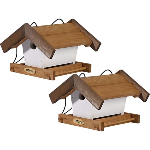 dobar® Green Label Kleines Vogelhaus Goldener Oktober im 2er-Set - Futterstationen für Wildvögel zum Aufhängen - Wildvogelfutterplätze - 22,5 x 21 x 16 cm - Braun/Weiß von dobar