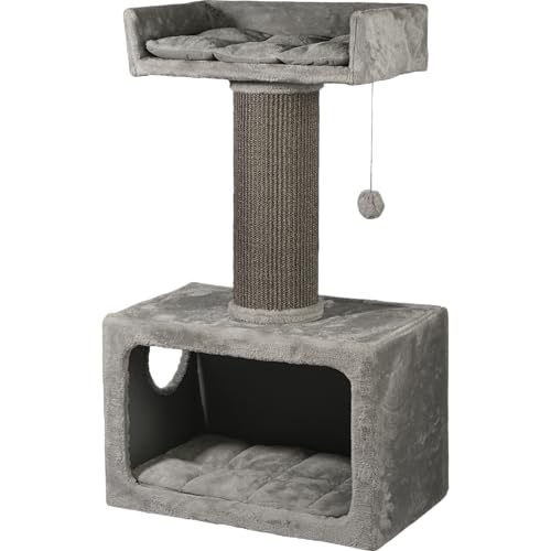 dobar® Premium Katzen-Kratzbaum Cozy anthrazit aus Holz mit extra großen und stabilen Kratz-Stämmen in ausgefallenem Design - Geeignet auch für große Katzen - 35 x 60 x 100 cm von dobar