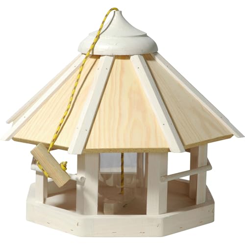 dobar® Vogelhaus Schneeflocke 8-Eck hängend mit Futtersilo - Vogelfutterhaus aus Holz 40 x 40 x 33 cm - Weiß von dobar