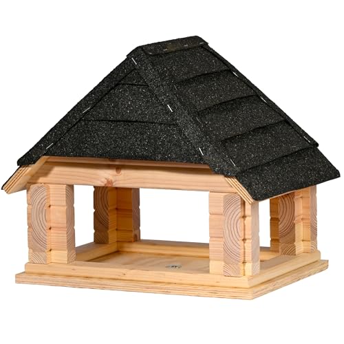 dobar XL Vogelhaus Zwart aus Massivholz mit Bitumendach für Ständermontage - Vogelfutterhaus Groß mit Futtertablet - Schwarz von dobar