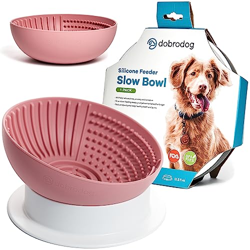 Slow Feeder Dog Lick Bowl 2in1 Set - Erhöhter Silikon Slow Feeder Hund Puzzle Schüssel & Ständer - Verlangsamt das Fresstempo Ihres Hundes - Gesund erhöhter Slow Feeder Hundenapf - Interaktiver von dobrodog