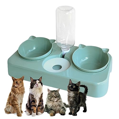 Wasser- und Futternäpfe Katze, 3 in 1 Automatischer Katzenwasserspender Katzenfutterspender Haustierschalen Set 0-8°Einstellbar Neigbar Set Wasser und Futternapf Set Perfekte Futternäpfe für Katzen von doepeBAE