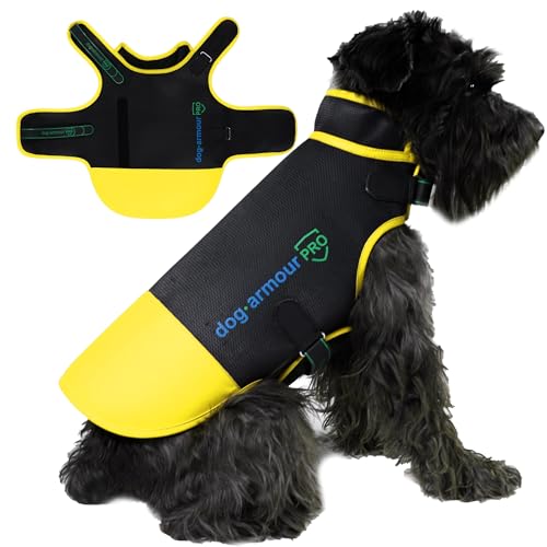 Dog Armour PRO Hundejacke Farbe Gelb: Atmungsaktiver, Wasserdichter, Verstellbarer & Würgefreier Hundemantel - schützt vor Bissen - Wetterfest und für alle Hunde-Größen (M, Gelb) von dog armour PRO