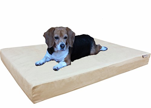 Dogbed4less Hundebett aus Memory-Schaum, orthopädische Ultra-Plüsch-Matratze, dickes wasserdichtes Futter, maschinenwaschbarer Bezug, Large 37" Length X 27" Width, Microsuede in Khaki von dogbed4less