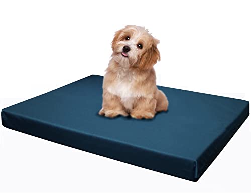 Dogbed4less Memory Foam Platform Dog Bed, Crate Mattress for Orthopedic Joint Relief with Waterproof Removable Cover Medium Large 34X27X3 Pacific Blue von dogbed4less