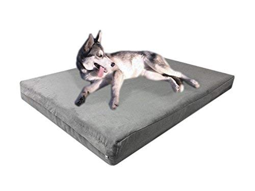 Therapeutisches, orthopädisches Hundebett aus 100 % solidem Memory-Schaum, waschbar, graues Mikrofaser-Wildleder, wasserdichter Zwickelbezug + 2. externer Bezug, 100 x 89 x 10 cm von dogbed4less