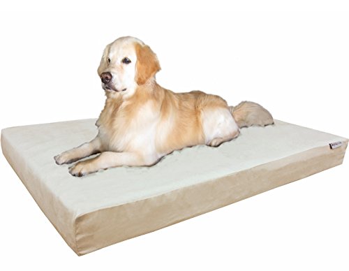 dogbed4less Orthopädische Gel Kühlung Hundebett aus Memory-Schaum, wasserdicht Liner mit Langlebig waschbar externen Cover für kleine bis extra große Haustiere, XXL 55" Length X 37" Width, Microsuede in Khaki von dogbed4less