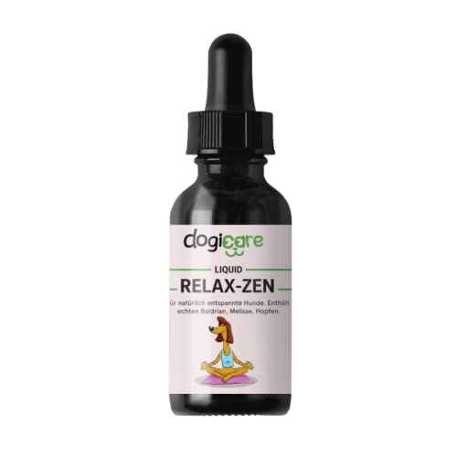 Beruhigungsmittel für Hunde - RELAX-ZEN Liquid-Tropfen 50ml - Baldrian, Melisse, Hopfen - Entspannung & innere Ruhe, Anti-Stress für Angsthunde, Beruhigung bei Silvester, Autofahren, Urlaub & Alltag von dogicare