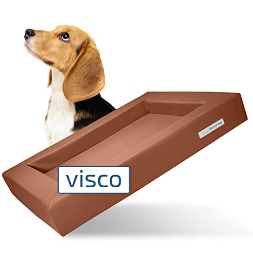 dogsfavorite Hunde-Bett mit Visco-Kissen - waschbares Hundekörbchen - hochwertiges Hundesofa - gelenkschonendes Hundekissen - robuste Hundematte - Gr. L 110 x 90cm - Cognac von dogsfavorite