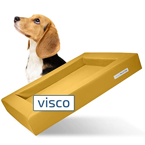 dogsfavorite Hunde-Bett mit Visco-Kissen - waschbares Hundekörbchen - hochwertiges Hundesofa - gelenkschonendes Hundekissen - robuste Hundematte - Gr. M 90 x 70cm - gelb von dogsfavorite