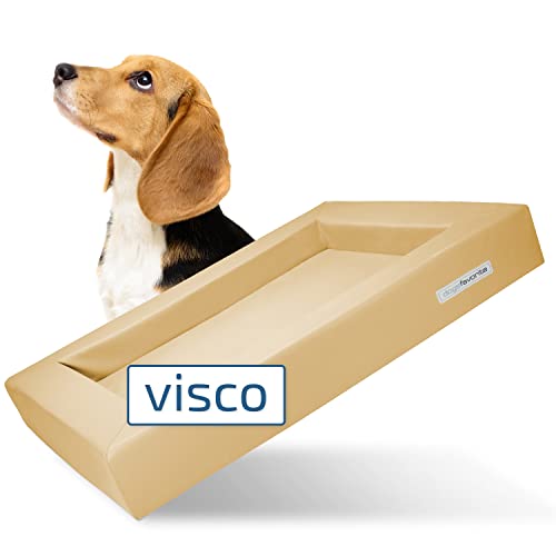 dogsfavorite Hunde-Bett mit Visco-Kissen - waschbares Hundekörbchen - hochwertiges Hundesofa - gelenkschonendes Hundekissen - robuste Hundematte - Gr. XL 130 x 100cm - Creme von dogsfavorite