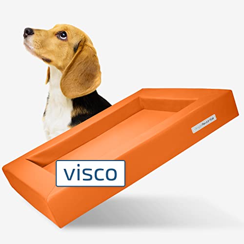 dogsfavorite Hunde-Bett mit Visco-Kissen - waschbares Hundekörbchen - hochwertiges Hundesofa - gelenkschonendes Hundekissen - robuste Hundematte - Gr. L 110 x 90cm - orange von dogsfavorite